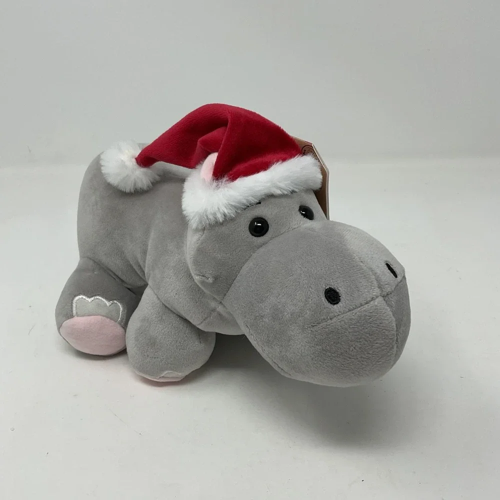 Ganz Gray Hippo Stuffed Plush Santa Hat I Want a Hippopotamus for Christmas